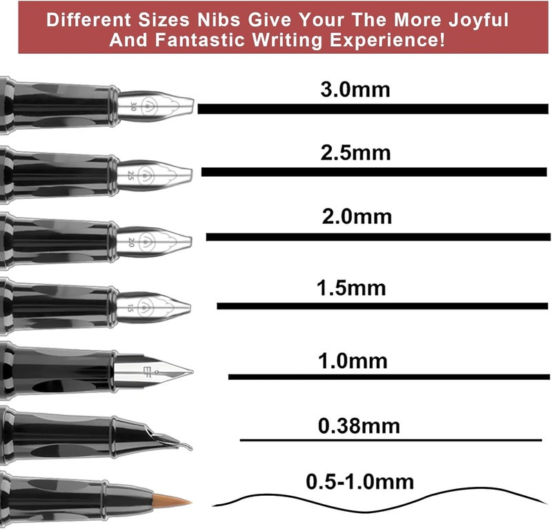 DTianSir Calligraphy Pen Set,Fountain Pens with 7 Different Replaceable Nibs with 60 Ink Cartridges(12 Colors),Calligraphy Set for Beginner Writing Drawing - Image 3